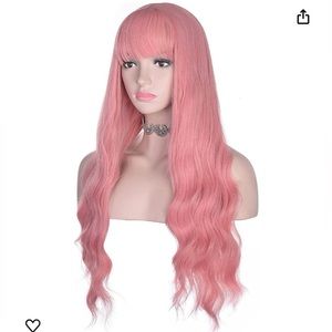 LONG WAVY PINK WIG with BANGS